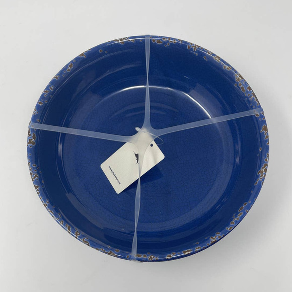 Tommy Bahama Melamine 9" Dinner Bowls Salad Pasta Blue Navy Rustic Crackle NEW - Picture 1 of 4